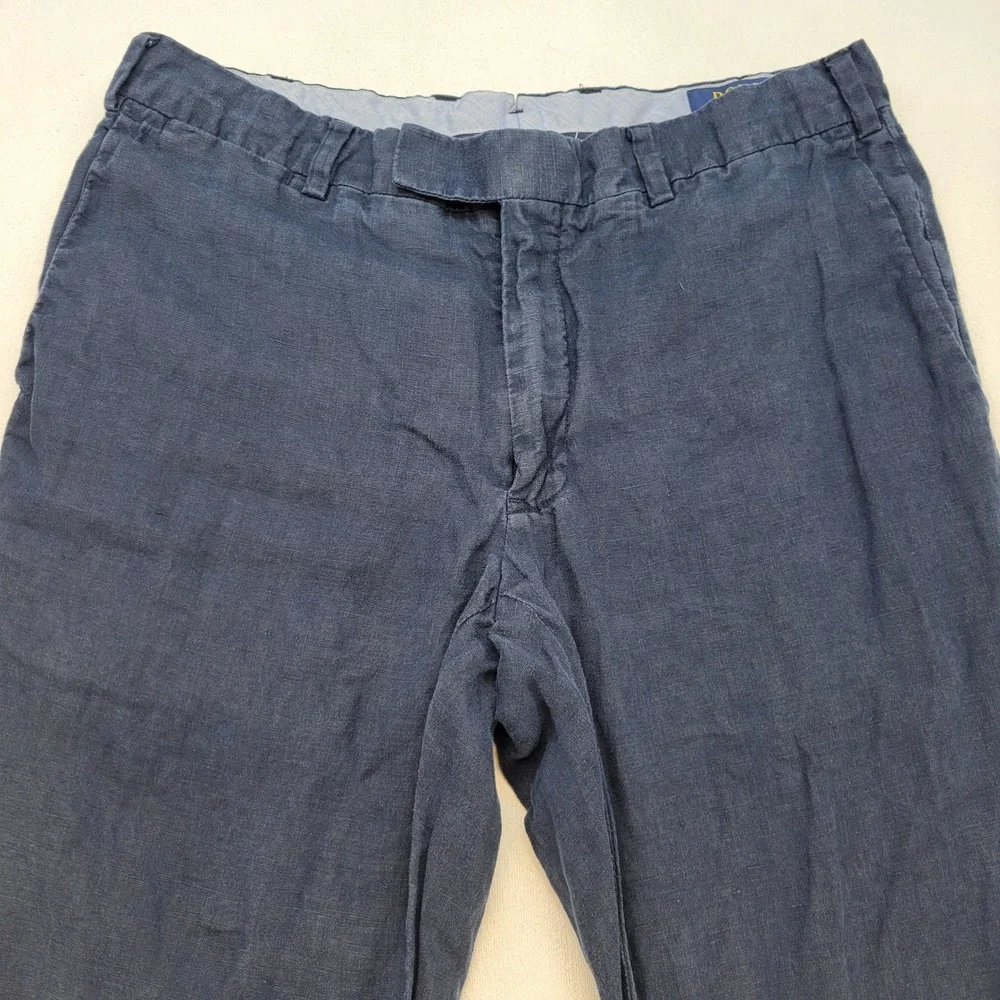 Polo Ralph Lauren Linen Pants Mens 32x32 Navy Blue Slim Fit Trousers